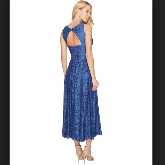 Eva Franco Jane Lace Midi Dress in Blue Keyhole Back - Picture 2 of 4